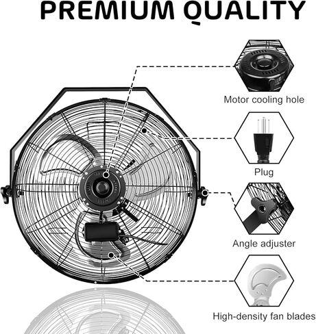 Simple Deluxe 18 Inch Industrial Wall Mount Fan, 3 Speed Commercial Ventilation Metal Fan for Warehouse, Greenhouse, Workshop, Patio, Factory and Basement - High Velocity, Black in Kuwait