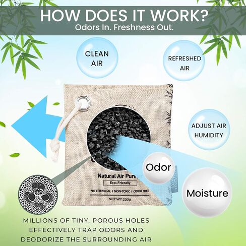 Ixora Essentials Bamboo Charcoal Air Purifying Bag, Charcoal Bags Odor Absorber for Home with Activated Bamboo Charcoal. 5 Pack (3 x 200g and 2 x 75g) of Charcoal Odor Absorber, Car Odor Eliminator, Pet Friendly in Saudi Arabia