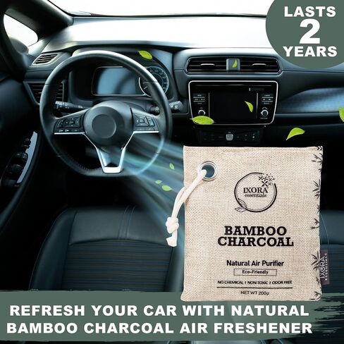 Ixora Essentials Bamboo Charcoal Air Purifying Bag, Charcoal Bags Odor Absorber for Home with Activated Bamboo Charcoal. 5 Pack (3 x 200g and 2 x 75g) of Charcoal Odor Absorber, Car Odor Eliminator, Pet Friendly in Saudi Arabia