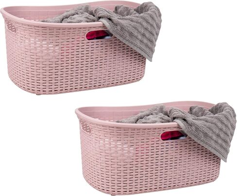 Mind Reader Basket Collection, Laundry Basket, 40 Liter (10kg/22lbs) Capacity, Cut Out Handles, Ventilated, Set of 2, Pink in Saudi Arabia