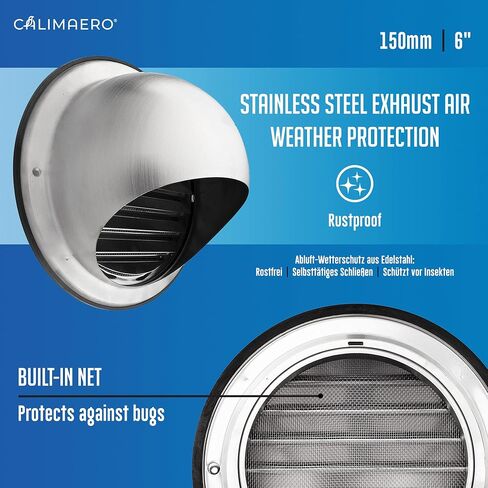 calimaero KWG 6 inch Air Vent Covers Dryer Vent Cover Outdoor for Walls Air Vent Deflector Extractor Fan Vent Cover Robust and Weatherproof Stainless Steel Dryer Vent Cover Outdoor in Kuwait