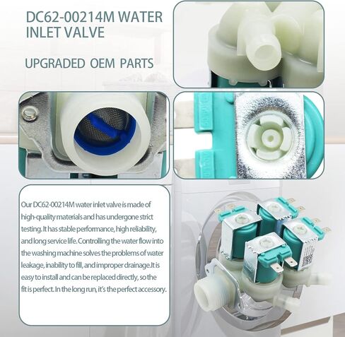 صمام مدخل مياه DC62-00214M مطور DC62 00214M صمام الملف اللولبي لمدخل مياه الغسالة، DC62-00214M لغسالة الملابس، صمام مدخل الماء البارد بديل AP5623062 PS4208704 2979589 لسامسونج، ضمان الجودة لمدة عامين in Kuwait