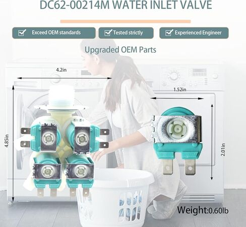 صمام مدخل مياه DC62-00214M مطور DC62 00214M صمام الملف اللولبي لمدخل مياه الغسالة، DC62-00214M لغسالة الملابس، صمام مدخل الماء البارد بديل AP5623062 PS4208704 2979589 لسامسونج، ضمان الجودة لمدة عامين in Kuwait