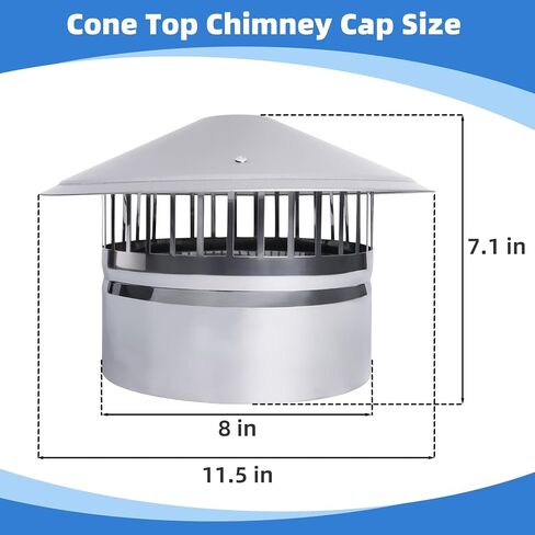 RHKEOY 8 Inch Cone Top Chimney Cap for Stove Pipe Topper,8 inch Round Cone Top Chimney Cap Stainless Steel Material-Silver in Saudi Arabia