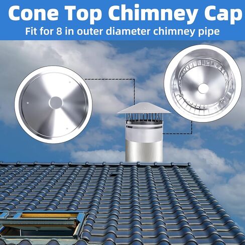 RHKEOY 8 Inch Cone Top Chimney Cap for Stove Pipe Topper,8 inch Round Cone Top Chimney Cap Stainless Steel Material-Silver in Saudi Arabia