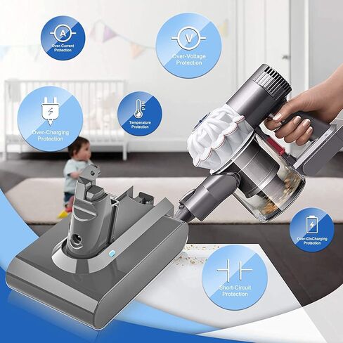 [ Upgraded to 5000mAh ] 21.6V Lithium Replacement Battery Compatible with V6 Series DC58 DC59 DC61 DC62 DC72 DC74 Absolute Animal 595 650 770 880 SV03 SV04 SV05 SV06 SV07 SV09 Handheld Vacuum Cleaner in Kuwait