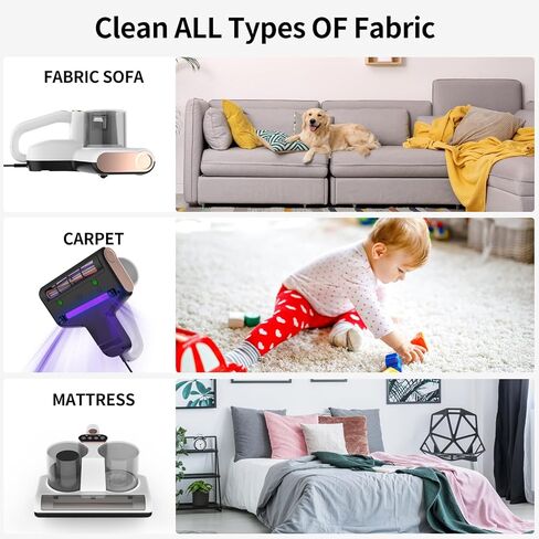 مكنسة كهربائية للمراتب، مكنسة كهربائية للسرير مع إضاءة أرجوانية وإزالة الرطوبة، شفط 12 كيلو باسكال 350 وات مكنسة غبار قوية للمراتب والأرائك والألعاب القطيفة والأسطح القماشية الأخرى (أبيض) in Kuwait