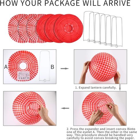 Blulu Picnic Party Decorations Red Paper Lanterns Checkered Round Hanging Lanterns for I Do BBQ Pizza Party Decorations Red and White Party Supplies(White and Red Plaid,6 Pieces) in Saudi Arabia