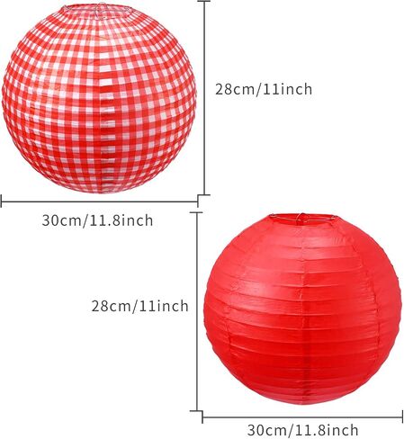 Blulu Picnic Party Decorations Red Paper Lanterns Checkered Round Hanging Lanterns for I Do BBQ Pizza Party Decorations Red and White Party Supplies(White and Red Plaid,6 Pieces) in Saudi Arabia