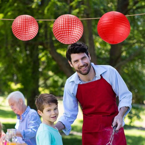 Blulu Picnic Party Decorations Red Paper Lanterns Checkered Round Hanging Lanterns for I Do BBQ Pizza Party Decorations Red and White Party Supplies(White and Red Plaid,6 Pieces) in Saudi Arabia
