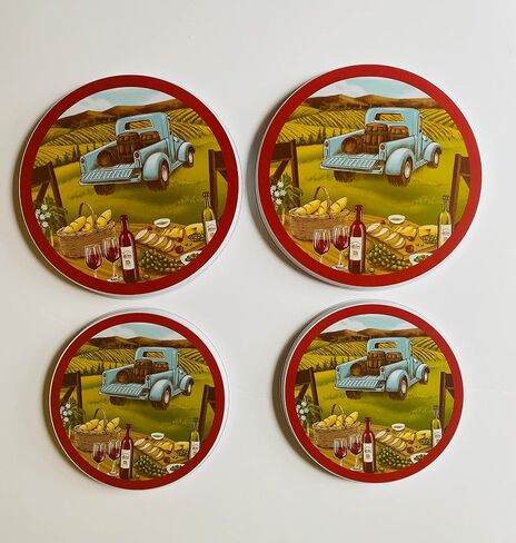 SHMIR Set of 4 Electric Stove Burner Covers Decorative All Over Vineyard Themed Pattern with Teal Truck and Wine Barrels Set Includes 2-8in and 2-10in Covers with Bonus SHMIR Klean Stove Gift in Saudi Arabia
