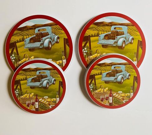 SHMIR Set of 4 Electric Stove Burner Covers Decorative All Over Vineyard Themed Pattern with Teal Truck and Wine Barrels Set Includes 2-8in and 2-10in Covers with Bonus SHMIR Klean Stove Gift in Saudi Arabia