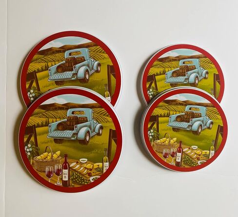 SHMIR Set of 4 Electric Stove Burner Covers Decorative All Over Vineyard Themed Pattern with Teal Truck and Wine Barrels Set Includes 2-8in and 2-10in Covers with Bonus SHMIR Klean Stove Gift in Saudi Arabia