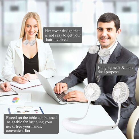 Portable Neck Fan, USB Rechargeable Fan with 3 Speeds Adjustable, Neck Fans Portable Rechargable Prime with LED Lights - Black in Saudi Arabia