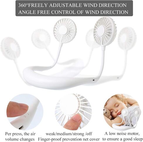Portable Neck Fan, USB Rechargeable Fan with 3 Speeds Adjustable, Neck Fans Portable Rechargable Prime with LED Lights - Black in Saudi Arabia