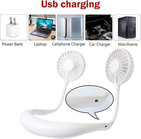 Portable Neck Fan, USB Rechargeable Fan with 3 Speeds Adjustable, Neck Fans Portable Rechargable Prime with LED Lights - Black in Saudi Arabia