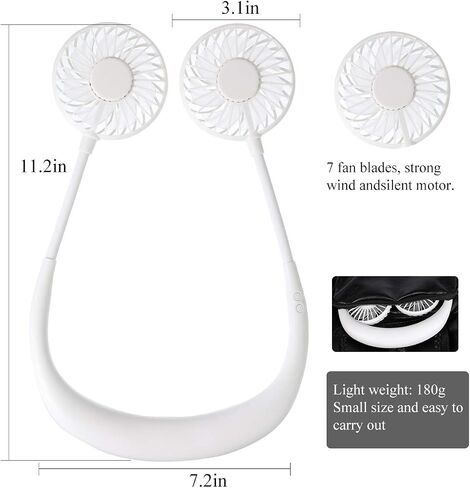 Portable Neck Fan, USB Rechargeable Fan with 3 Speeds Adjustable, Neck Fans Portable Rechargable Prime with LED Lights - Black in Saudi Arabia