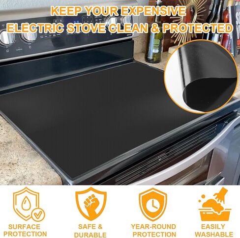 Stove Top Cover,31 x 20.5 Inch Fireproof and Waterproof Electric Stove Cover Mat,Heat Resistant Ceramic Glass Induction Cooktop Stove Top Protector Flat Top Oven Cover,Black in Kuwait