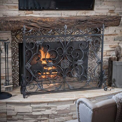Christopher Knight Home Wilmington Fireplace Screen, Silver Flower On Black in Saudi Arabia
