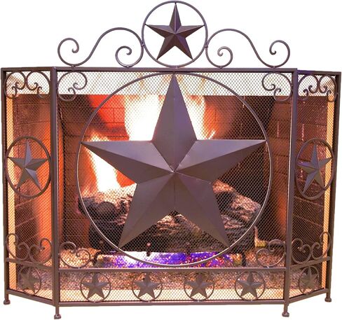 BestGiftEver Decorative Metal Foldable Fireplace Screen with Star in Brown Metal Mesh Rustic Western Country Style in Kuwait