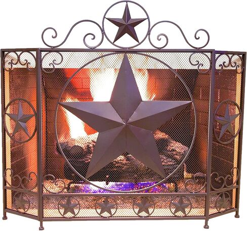 BestGiftEver Decorative Metal Foldable Fireplace Screen with Star in Brown Metal Mesh Rustic Western Country Style in Kuwait