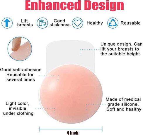 Safe2m 2 Pairs Invisible Bra,Sticky Bra Reusable Silicone Adhesive womens Breast Lifting bra Nipple Covers Pink, One Size in Saudi Arabia