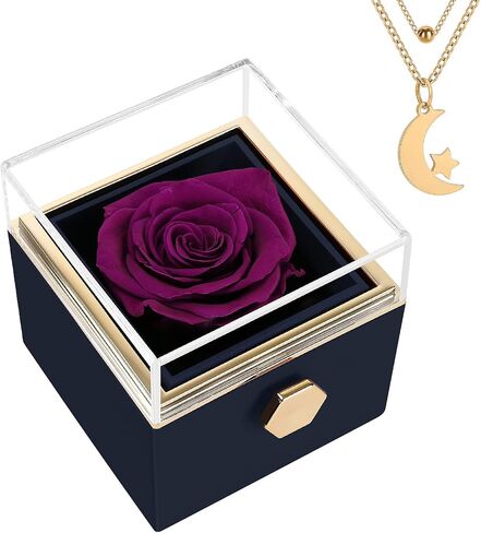 Childom Preserved Rose Birthday Gifts for Women,Blue Preserved Flowers Christmas Rose Gifts for Women,Fresh Real Rose Flower with Necklace I Love You Mom,Grandma,Wife Gifts for Christmas,Thanksgiving in Kuwait