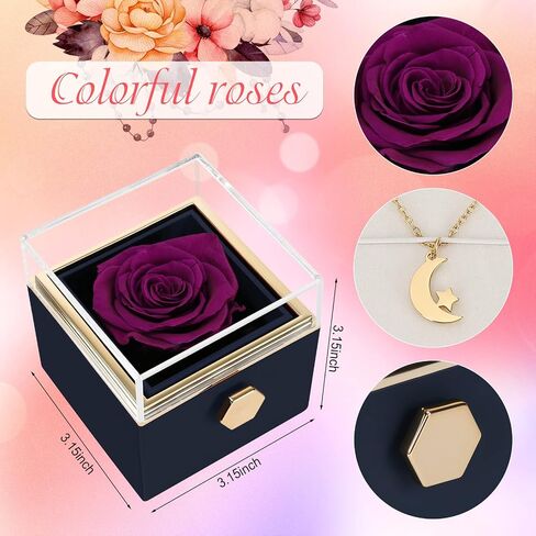 Childom Preserved Rose Birthday Gifts for Women,Blue Preserved Flowers Christmas Rose Gifts for Women,Fresh Real Rose Flower with Necklace I Love You Mom,Grandma,Wife Gifts for Christmas,Thanksgiving in Kuwait