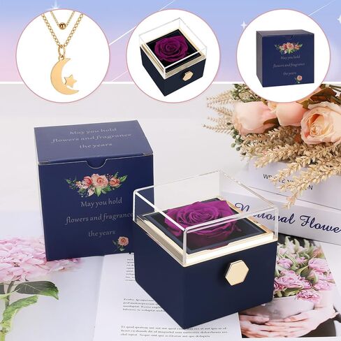 Childom Preserved Rose Birthday Gifts for Women,Blue Preserved Flowers Christmas Rose Gifts for Women,Fresh Real Rose Flower with Necklace I Love You Mom,Grandma,Wife Gifts for Christmas,Thanksgiving in Kuwait