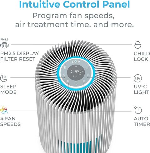 منقي الهواء الذكي Pure Enrichment® PureZone™ Turbo للغرف الكبيرة (1050 قدمًا مربعًا في 30 دقيقة) - مصنف من Energy Star، ترشيح 5 مراحل، متوافق مع الهواتف الذكية، يحبس الجراثيم والدخان والغبار (أبيض) in Saudi Arabia