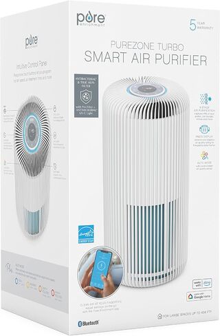 منقي الهواء الذكي Pure Enrichment® PureZone™ Turbo للغرف الكبيرة (1050 قدمًا مربعًا في 30 دقيقة) - مصنف من Energy Star، ترشيح 5 مراحل، متوافق مع الهواتف الذكية، يحبس الجراثيم والدخان والغبار (أبيض) in Saudi Arabia