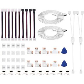iCreating LED Strip Connectors 4 Pin، RGB LED Light Connectors Kit تتضمن 5050 موصلات LED على شكل L لأضواء الشريط 4Pin 10mm LED موصلات شريط الضوء لوحدة التحكم 4-pin LED Connectors Jumper