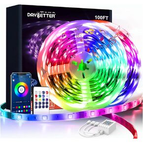 DAYBETTER أضواء الشريط الذكية المتغيرة الألوان مع التحكم عن بعد في التطبيق، مزامنة الموسيقى 5050 RGB لتزيين غرفة النوم، 100 قدم، لفتان بطول 50 قدم in Kuwait