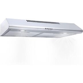 شفاط المطبخ من الفولاذ المقاوم للصدأ مقاس 30 بوصة KITCHENEXUS 200 CFM تحت الخزانة، شفاط مجاري / قناة قابلة للتحويل بدون مجاري مع إضاءة LED، ومرشحات قابلة لإعادة الاستخدام ومروحة عادم 3 سرعات، وفتحة تهوية نحيفة لغطاء المطبخ in Kuwait