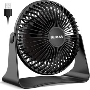 مروحة مكتب صغيرة USB من BESKAR، مراوح محمولة مع 3 سرعات تدفق هواء قوي، تشغيل هادئ ودوران 360 درجة، مروحة طاولة شخصية للمنزل والمكتب وغرفة النوم - سلك بطول 3.9 قدم
