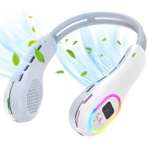 مروحة الرقبة، مروحة خالية من الشفرة بدون استخدام اليدين، مروحة تبريد شخصية بزاوية 360 درجة، مروحة هادئة صغيرة يمكن ارتداؤها للأماكن الخارجية في الأماكن المغلقة، وظيفة إضاءة LED7 ألوان، بطارية 3600 مللي أمبير قابلة لإعادة الشحن عبر USB، 3 سرعات للنساء والر in Kuwait