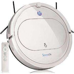 SereneLife Robot Vacuum Cleaner with Remote Control, Smart Robotic Machine Automatic Floor Cleaning Robo Vac with Dry Mop for Clean Home Carpet Hard Wood Tile Pet Hair, White, 1 in Kuwait