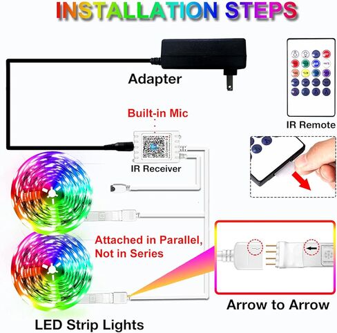 DAYBETTER أضواء الشريط الذكية المتغيرة الألوان مع التحكم عن بعد في التطبيق، مزامنة الموسيقى 5050 RGB لتزيين غرفة النوم، 100 قدم، لفتان بطول 50 قدم in Kuwait