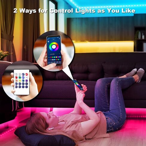 DAYBETTER أضواء الشريط الذكية المتغيرة الألوان مع التحكم عن بعد في التطبيق، مزامنة الموسيقى 5050 RGB لتزيين غرفة النوم، 100 قدم، لفتان بطول 50 قدم in Kuwait
