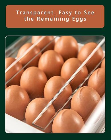 بيلدك حامل بيض للثلاجة، صينية بيض بسعة كبيرة، صندوق تخزين للبيض الطازج، صندوق منظم للثلاجة، حاوية تخزين بلاستيكية شفافة (طبقتين) in Kuwait