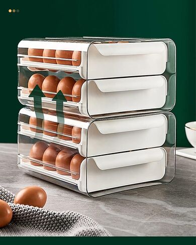 بيلدك حامل بيض للثلاجة، صينية بيض بسعة كبيرة، صندوق تخزين للبيض الطازج، صندوق منظم للثلاجة، حاوية تخزين بلاستيكية شفافة (طبقتين) in Kuwait