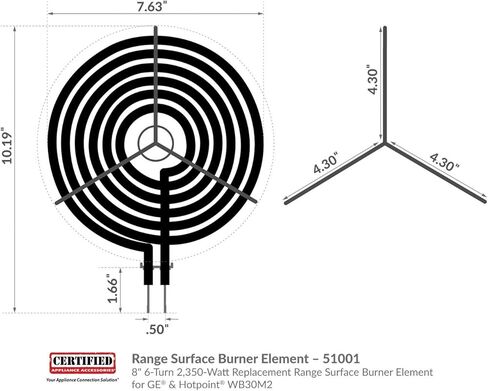 ملحقات الأجهزة المعتمدة 51001 8 "6 دورات 2350 واط لعنصر الموقد السطحي لـ GE & Hotpoint WB30M2 in Kuwait