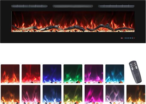 30" Electric Fireplaces Inserts, Recessed & Wall-Mounted Fireplace Heater with Thermostat, Multicolor Flames,Timer, Log & Crystal, 750/1500W in Kuwait
