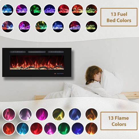 30" Electric Fireplaces Inserts, Recessed & Wall-Mounted Fireplace Heater with Thermostat, Multicolor Flames,Timer, Log & Crystal, 750/1500W in Kuwait