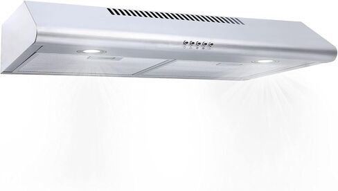 شفاط المطبخ من الفولاذ المقاوم للصدأ مقاس 30 بوصة KITCHENEXUS 200 CFM تحت الخزانة، شفاط مجاري / قناة قابلة للتحويل بدون مجاري مع إضاءة LED، ومرشحات قابلة لإعادة الاستخدام ومروحة عادم 3 سرعات، وفتحة تهوية نحيفة لغطاء المطبخ in Saudi Arabia