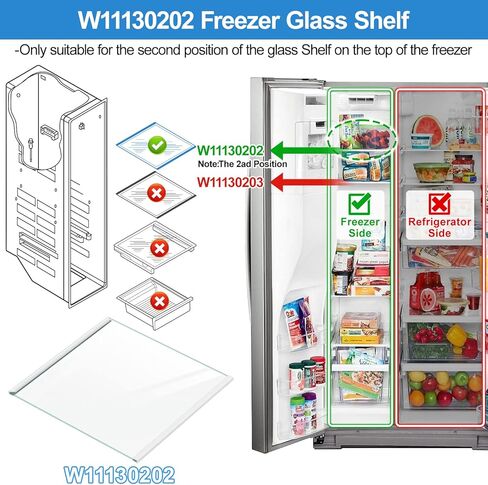رف زجاجي للفريزر W11130202 مطور مقاس 11.69 بوصة × 11.37 بوصة متوافق مع ثلاجة الدوامة WRS571CIHZ04 سلسلة WRS571، WPW10527848 AP6262439 W10773886 جزء استبدال رف الثلاجة الزجاجي المقسى in Kuwait