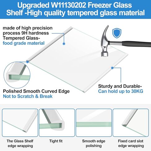 رف زجاجي للفريزر W11130202 مطور مقاس 11.69 بوصة × 11.37 بوصة متوافق مع ثلاجة الدوامة WRS571CIHZ04 سلسلة WRS571، WPW10527848 AP6262439 W10773886 جزء استبدال رف الثلاجة الزجاجي المقسى in Kuwait
