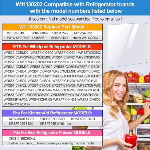 رف زجاجي للفريزر W11130202 مطور مقاس 11.69 بوصة × 11.37 بوصة متوافق مع ثلاجة الدوامة WRS571CIHZ04 سلسلة WRS571، WPW10527848 AP6262439 W10773886 جزء استبدال رف الثلاجة الزجاجي المقسى in Kuwait