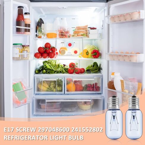 PANDEELS 2 Pack 297048600 241552802 لمبة إضاءة الثلاجة E17 40W مناسبة لفريزر الثلاجة Frigidiare Kemnore Electorlux - يستبدل 7297048600، 1056577، AP3770086، PS976993، EAP976993، أبيض ناعم in Kuwait
