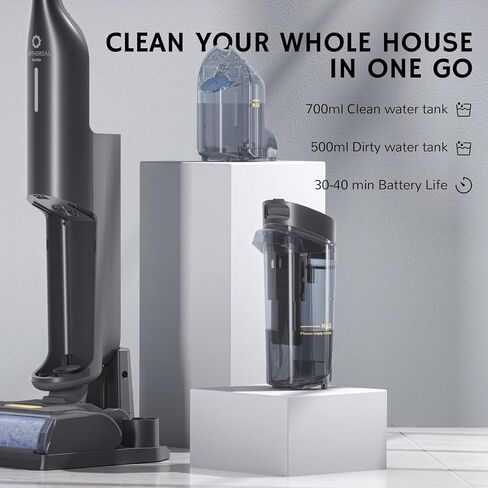 مكنسة كهربائية ذكية لاسلكية للاستخدام الرطب والجاف من ايرثيريال، مكنسة كهربائية لاسلكية للارضيات الصلبة الكل في واحد مع تنظيف ذاتي، مساعد صوتي ذكي مع بكرة فرشاة وفلتر اضافية، فاكتيد V1 رمادي in Kuwait